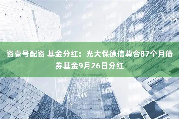 资壹号配资 基金分红：光大保德信尊合87个月债券基金9月26日分红